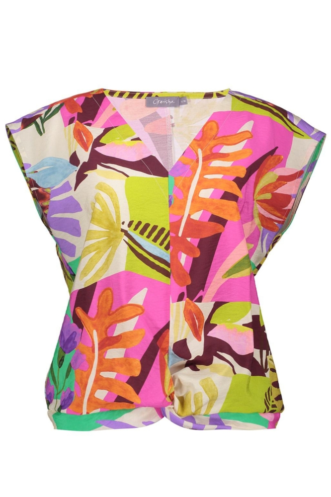 KLEURRIJK T SHIRT MET V HALS 53212 20 YELLOW/PINK